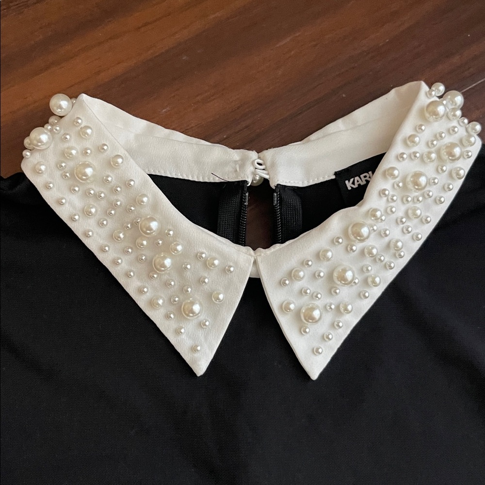 New KARL LAGERFELD PARIS  Pearl Collar Top Blouse - Picture 4 of 13